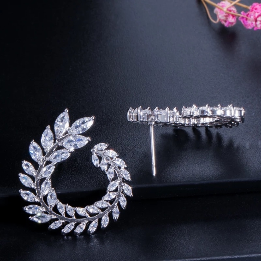 Swirl Clear Crystal Hoop Pin Drop Dangle Earrings - Picture 13 of 16